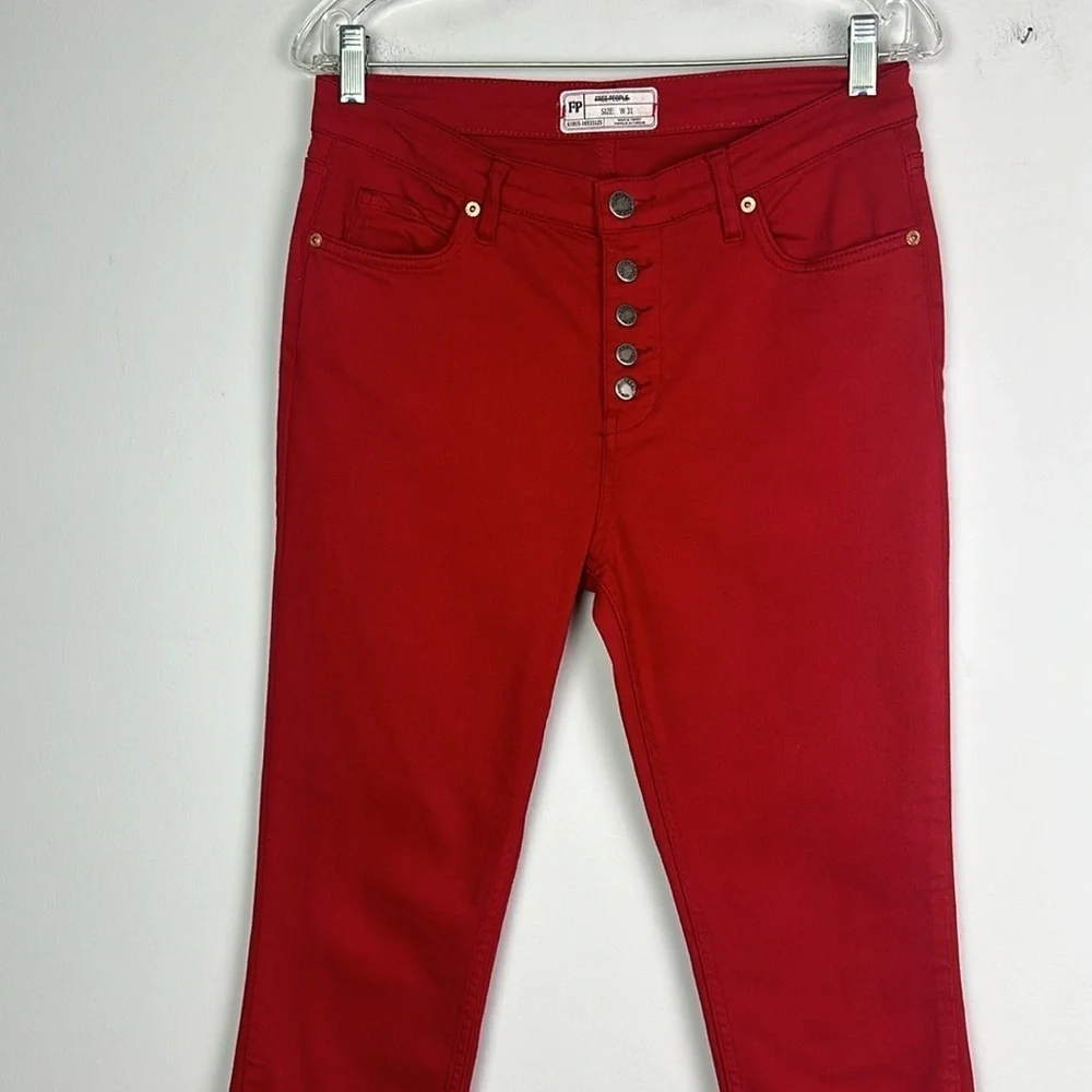 Free People Reagan Raw Jeans Size 31 Skinny Red Cotton Modal Stretch Button Fly - Picture 4 of 16